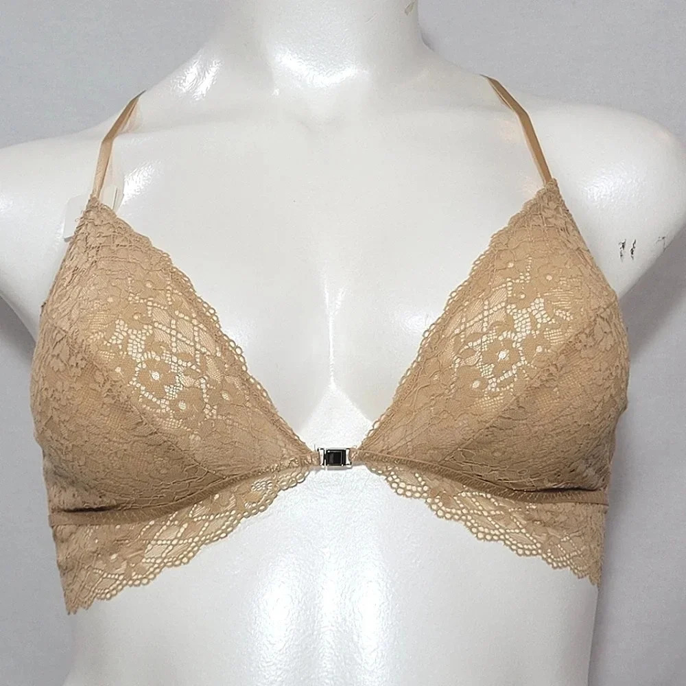 SMALL Gilligan O'Malley Front Close Lace Y-Back Bralette Beige NWT